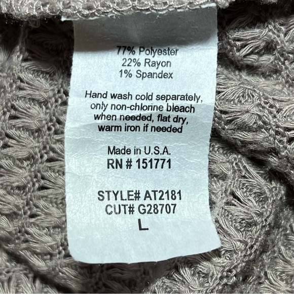 Gilli Waffle Knit Top Womens Size Large Brown Tie Front Short Sleeve Boat Neck - Picture 6 of 11